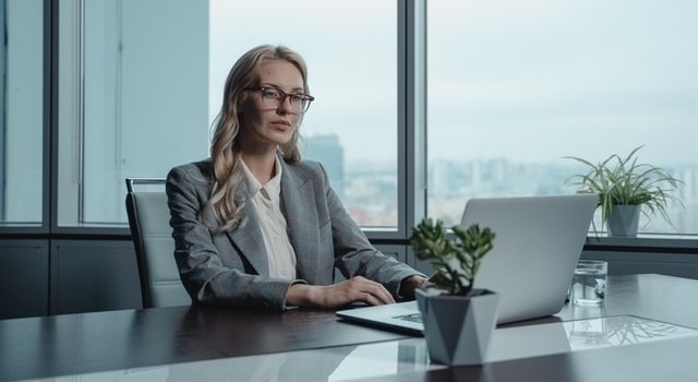 young woman working on her laptop 